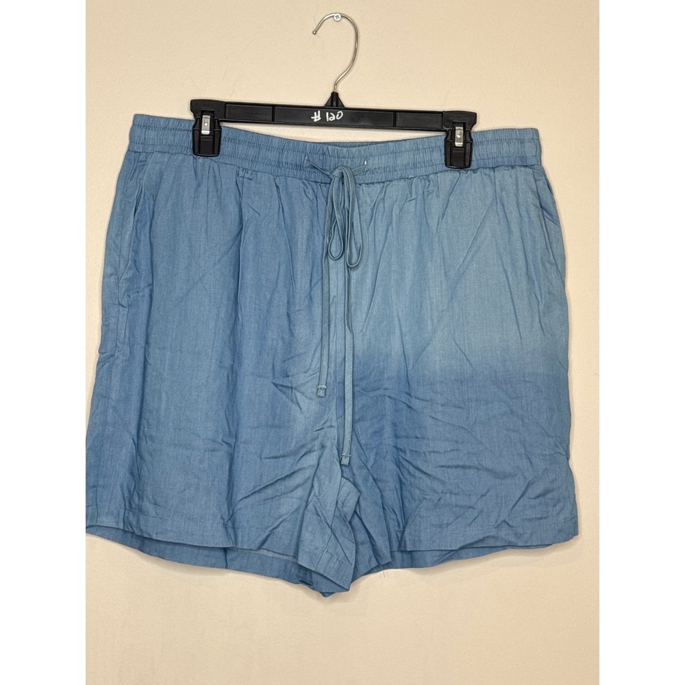 White Birch Women Chambray Drawstring Shorts Light Wash Blue Plus Size 1XL